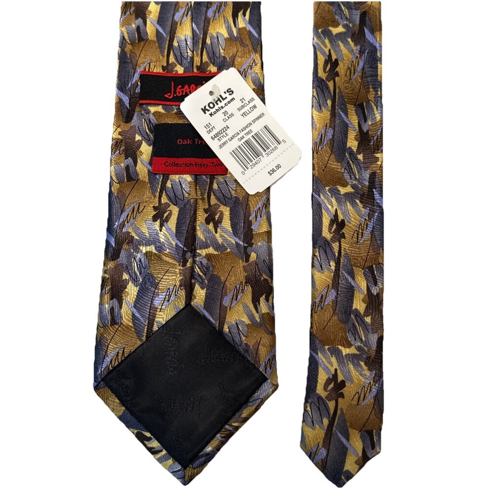 NEW J.GARCIA OAK TREE COLLECTION GRAY YELLOW 100% SILK NECKTIE TIE COLLECTION 52